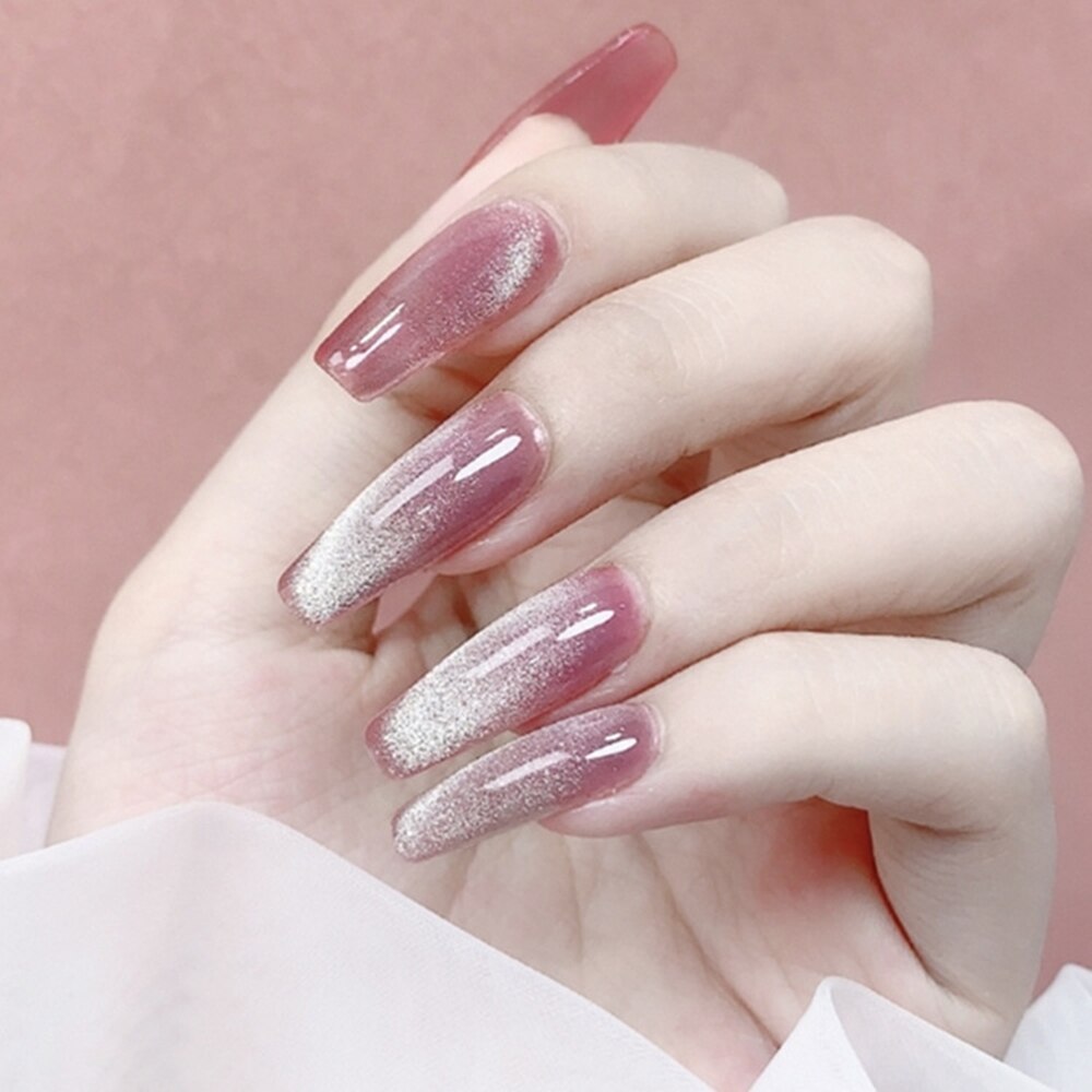 Cat Eye Press On Nails Shiny Rainbow Fake Nail Sweet Style Full Finished Nail Piece Shiny Rainbow Fake Nail Wearable for Girl