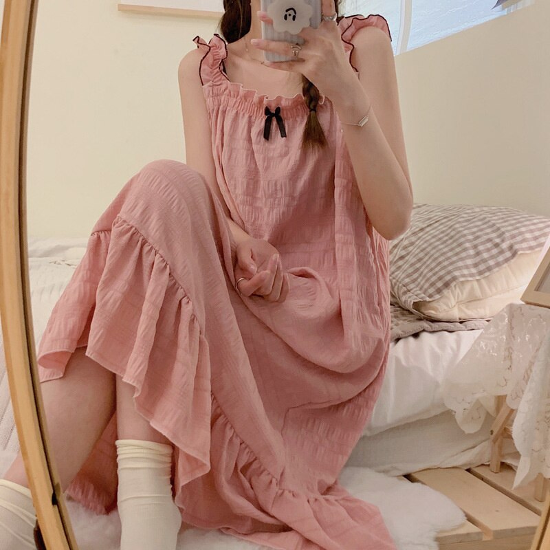 Summer Nightwear Women Cotton Sleeveless Strap Sweet Nightdress Sleepwear Nightgowns Home Clothes Sleepshirt Girl Pajamas Nighty