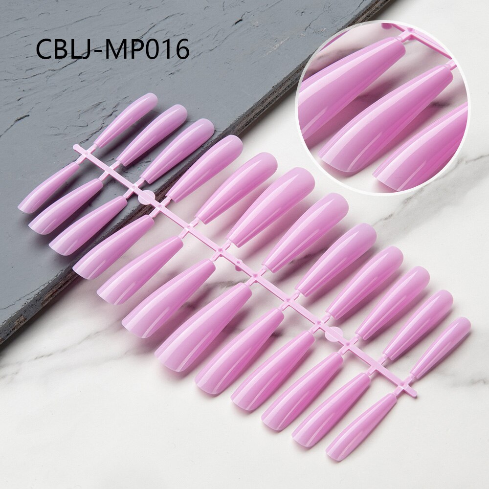 24pcs Super Long French False Nails Full Cover Coffin Ballerina Nail Tips Removable Gradient Pure Color Design Press on Nails