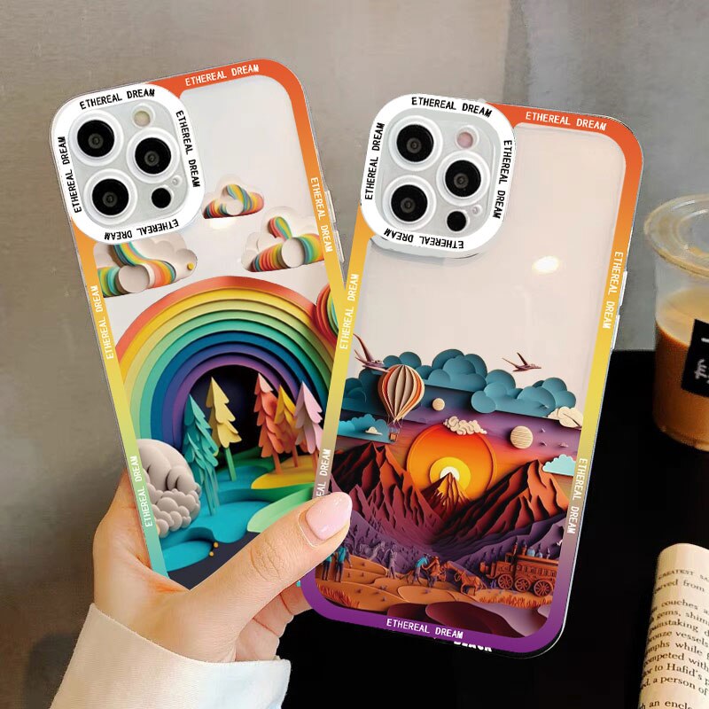 Landscape Clear phone case For iPhone 14 11 12 13 Pro Max Creative Mountain And River For iPhone 7 8 Plus SE 2020 XS X XR Covers