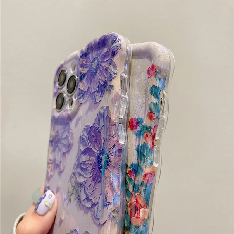 Laser Blue Light Flowers Phone Case For iPhone 14 Pro Max 11 12 13 Pro Max 14Pro 13Pro Luxury Shockproof TPU Soft Silicone Cover