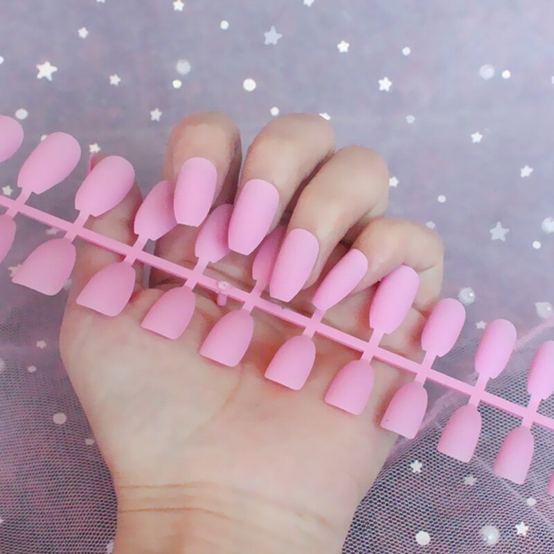 24Pcs/Sheet Matte Fake Nails Full Cover Ballet Fake Nail Elegant Solid Color Long Coffin False Nails Art Artificial Fingernails