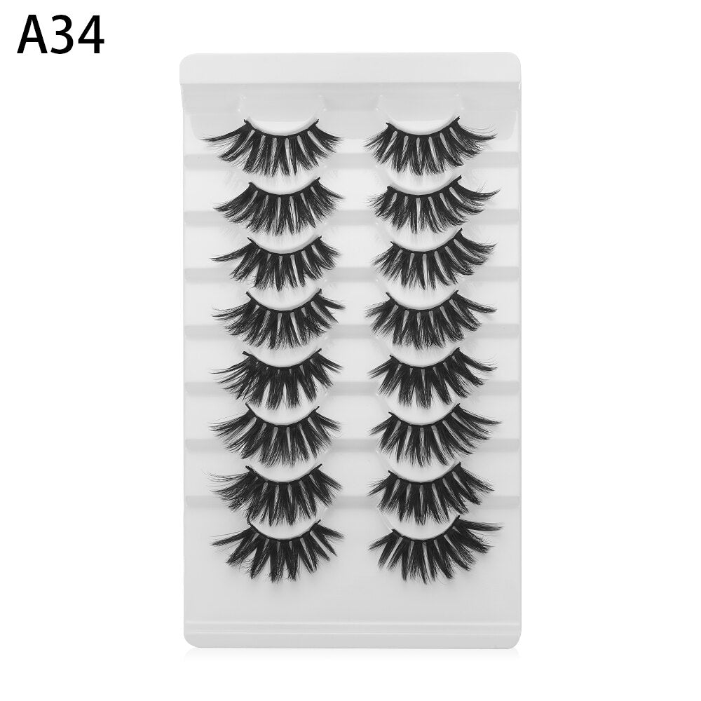 8 Pairs 3D Mink False Eyelashes Mixed Style 100% Mink Hair Wispies Criss-cross Fluffy Eyelashes Volume Handmade Cruelty-free