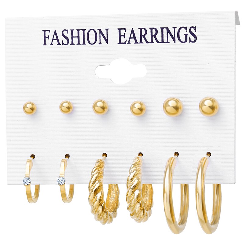 17KM Gold Color Twist Hoop Earrings Set for Women Girls Heart Pearl Metal Earring