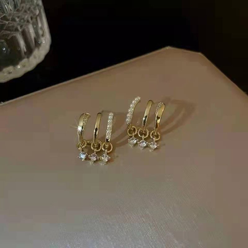 Korean Zircon Multi-layer Geometric Earrings for Women Temperament Drop Crystal Earings Party Jewelry