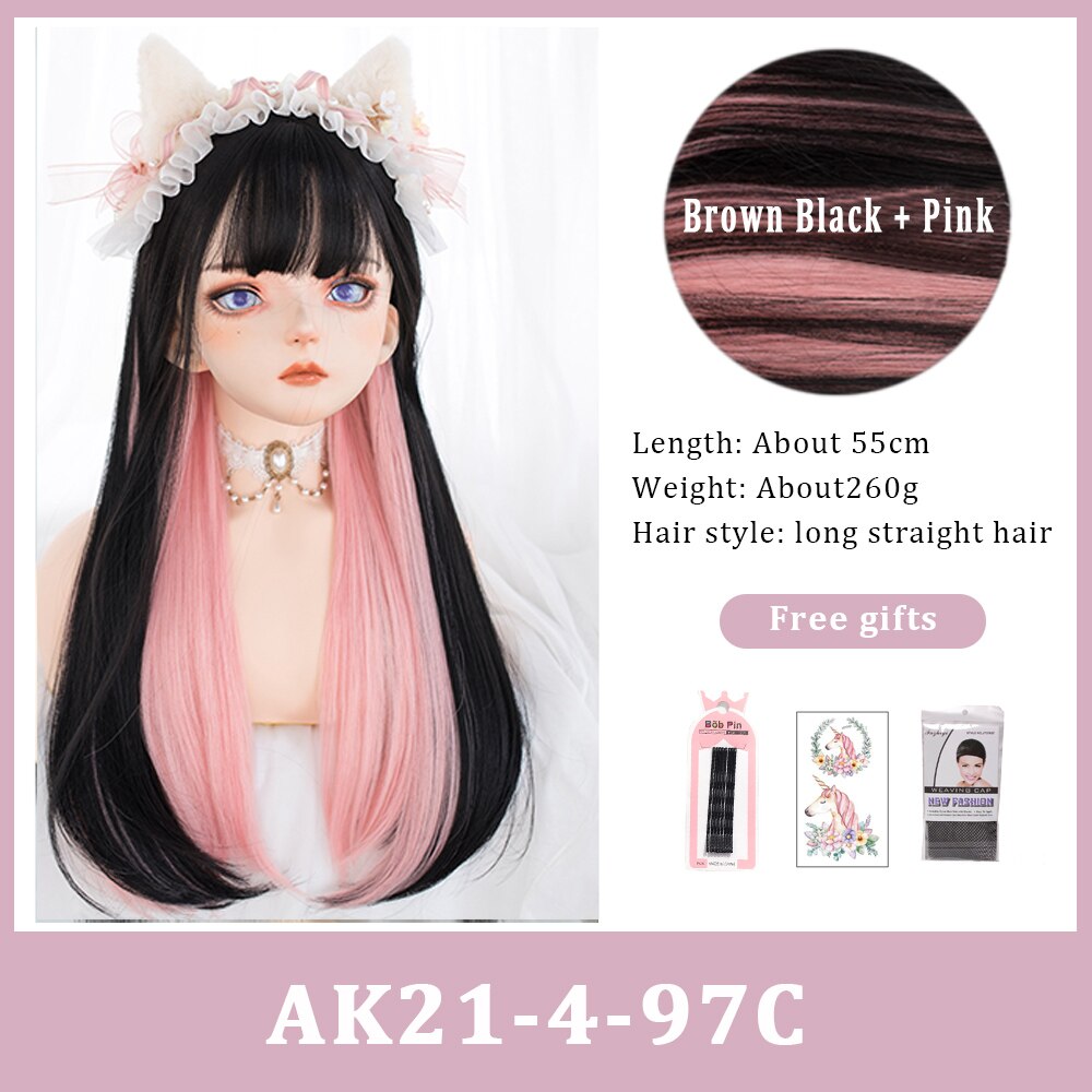 Cosplay Purple Blue High Gloss Bangs Synthetic Long Curly Hair Wig Lolita Women Heat-resistant Wig