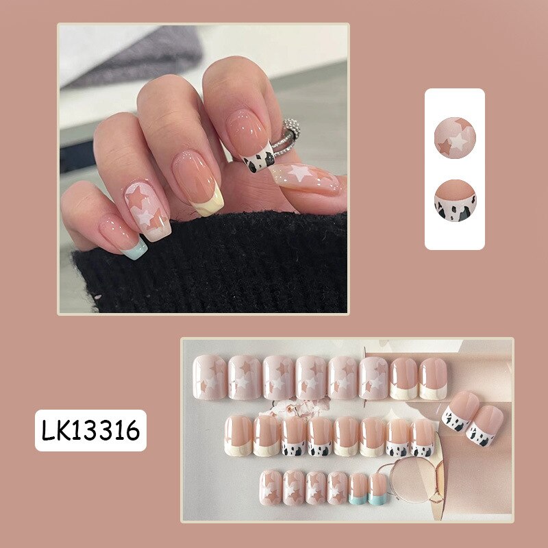 24pc Wearable Gradient fake Nails Nude pink natural Artificial Nails with glue coffin short ballet acrylic press on nails