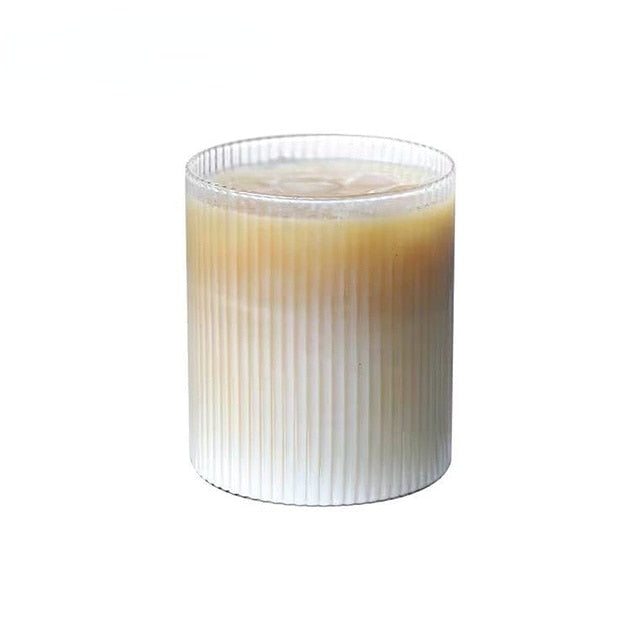 375Ml Stripe Glass Cup with Lid Straw Japanese Style Drinking Chic Mugs Milk Coffee Drinkware Tea Gifts whiskey Glasses