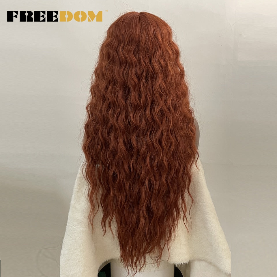 Synthetic Lace Wig Long Deep Wavy Ombre Blonde Ginger Lace Wigs For Black Women Heat Resistant Cosplay Wigs