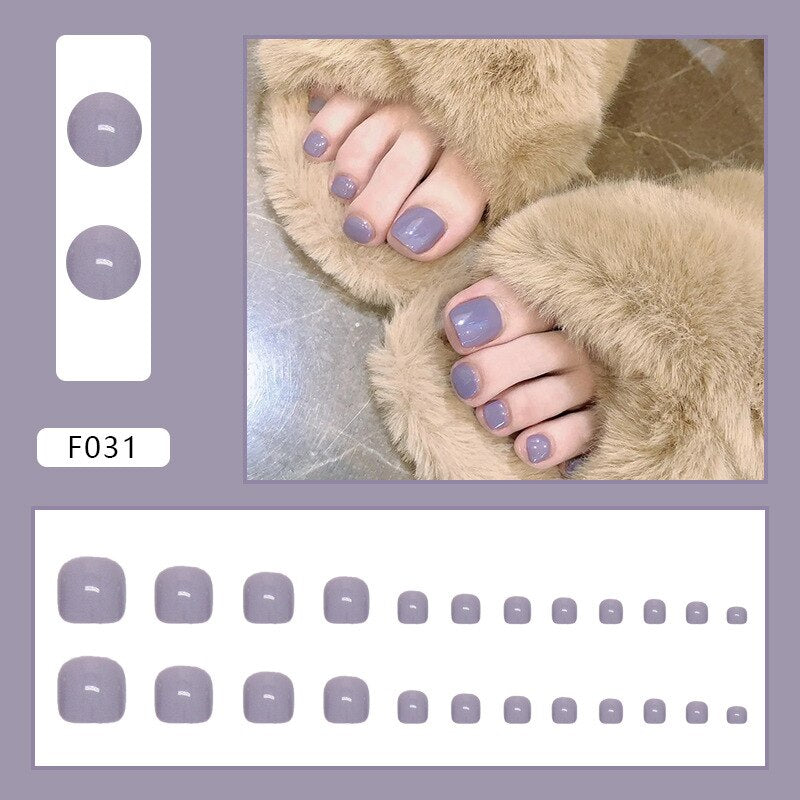 24pcs detachable fake toe nails Shiny fragment Jade foot nail stickers full cover white toe nail tips short press on toe nails