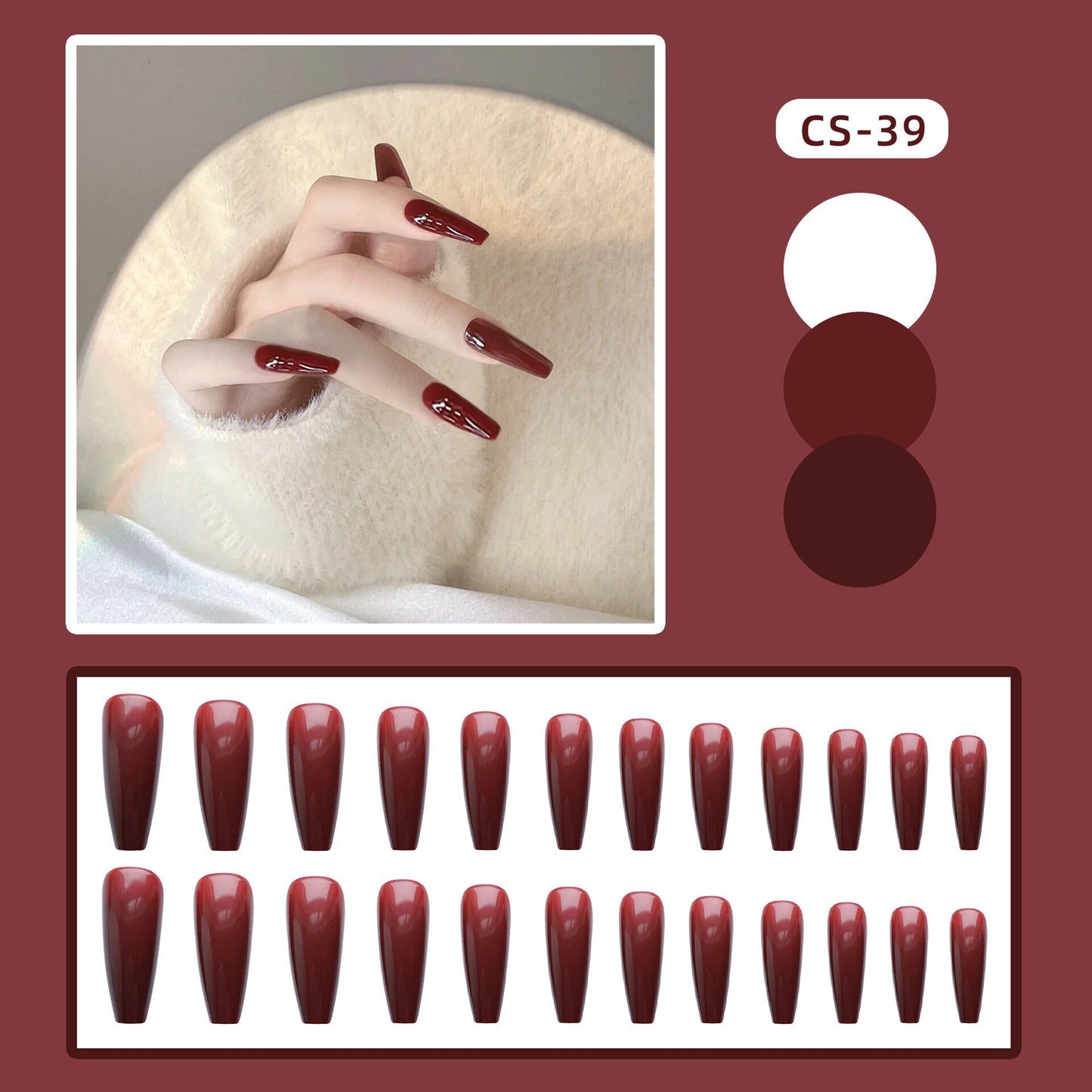 24PCS Khaki Nude Press On False Nails Tips Long Ballerina Pure Color Acrylic Fake Nails Coffin Full Cover Nail With Glue Designs