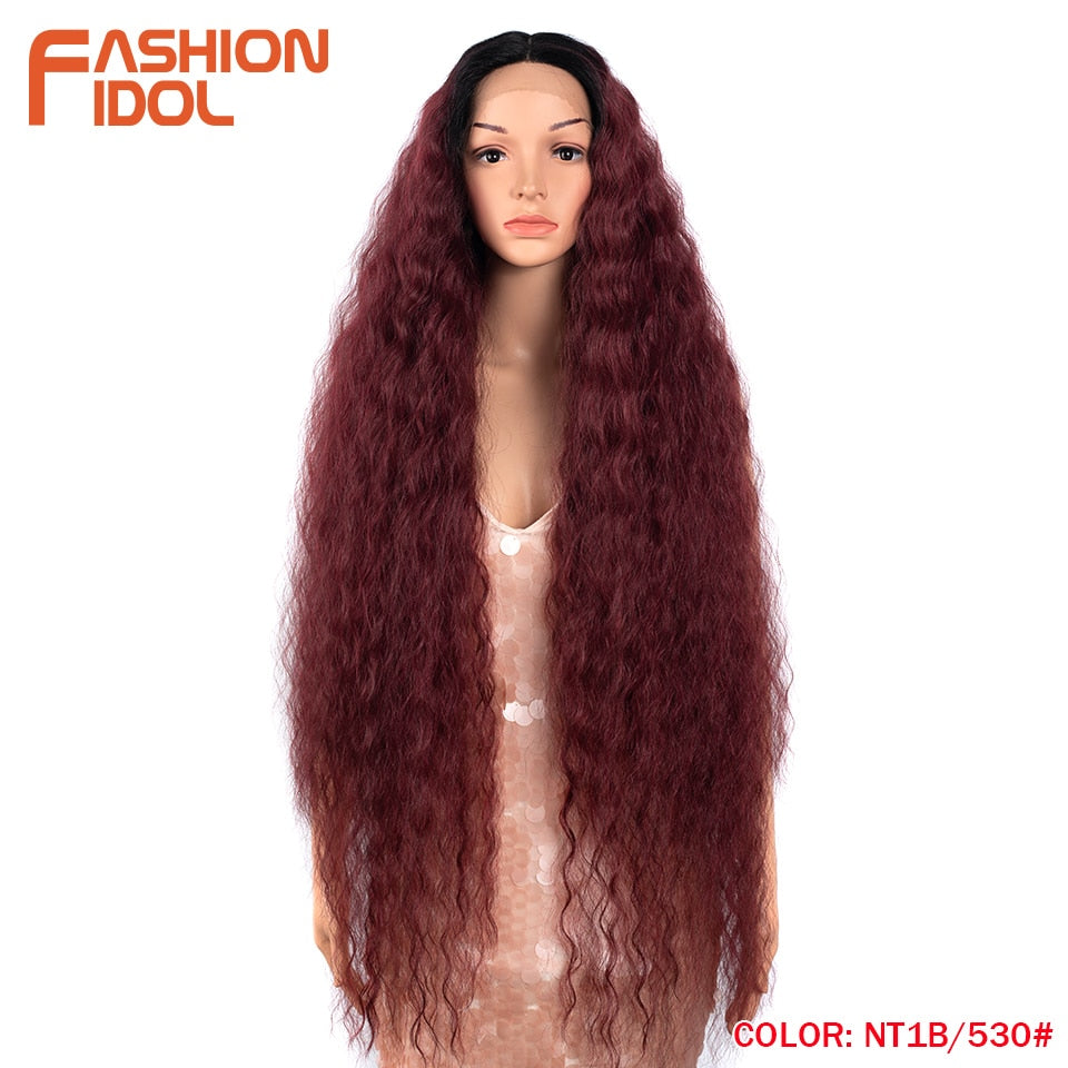 42" Loose Wave Lace Front Wig Hair Synthetic Wigs For Women Ombre Blonde Water Wavy Long Curly Hair Wig Cosplay