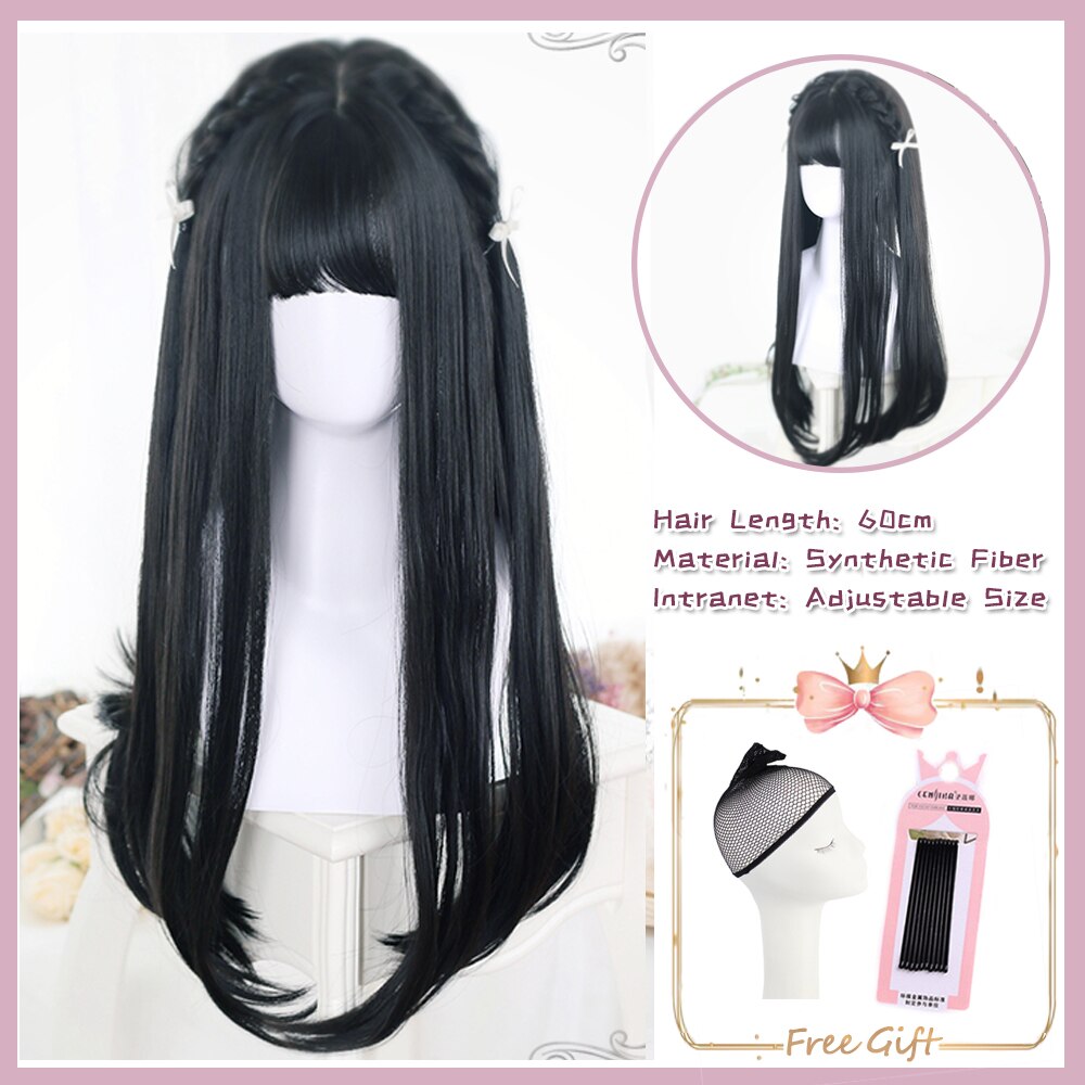 Cosplay Purple Blue High Gloss Bangs Synthetic Long Curly Hair Wig Lolita Women Heat-resistant Wig