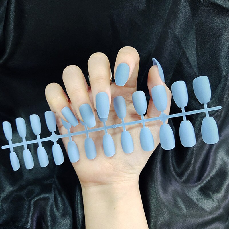 24Pcs/Sheet Matte Fake Nails Full Cover Ballet Fake Nail Elegant Solid Color Long Coffin False Nails Art Artificial Fingernails