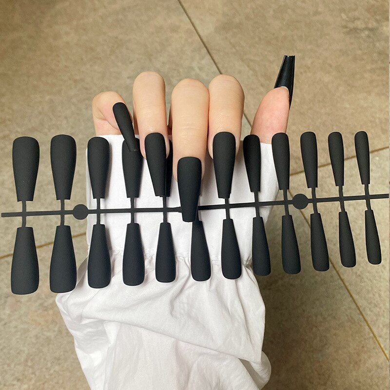 24Pcs/Sheet Matte Fake Nails Full Cover Ballet Fake Nail Elegant Solid Color Long Coffin False Nails Art Artificial Fingernails