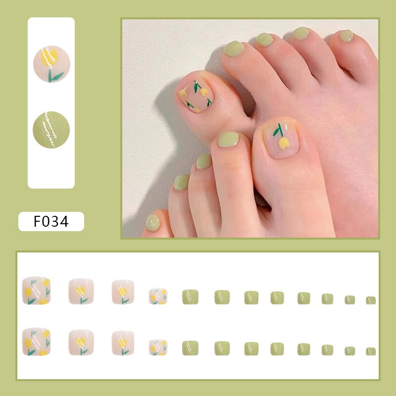 24pcs detachable fake toe nails Shiny fragment Jade foot nail stickers full cover white toe nail tips short press on toe nails