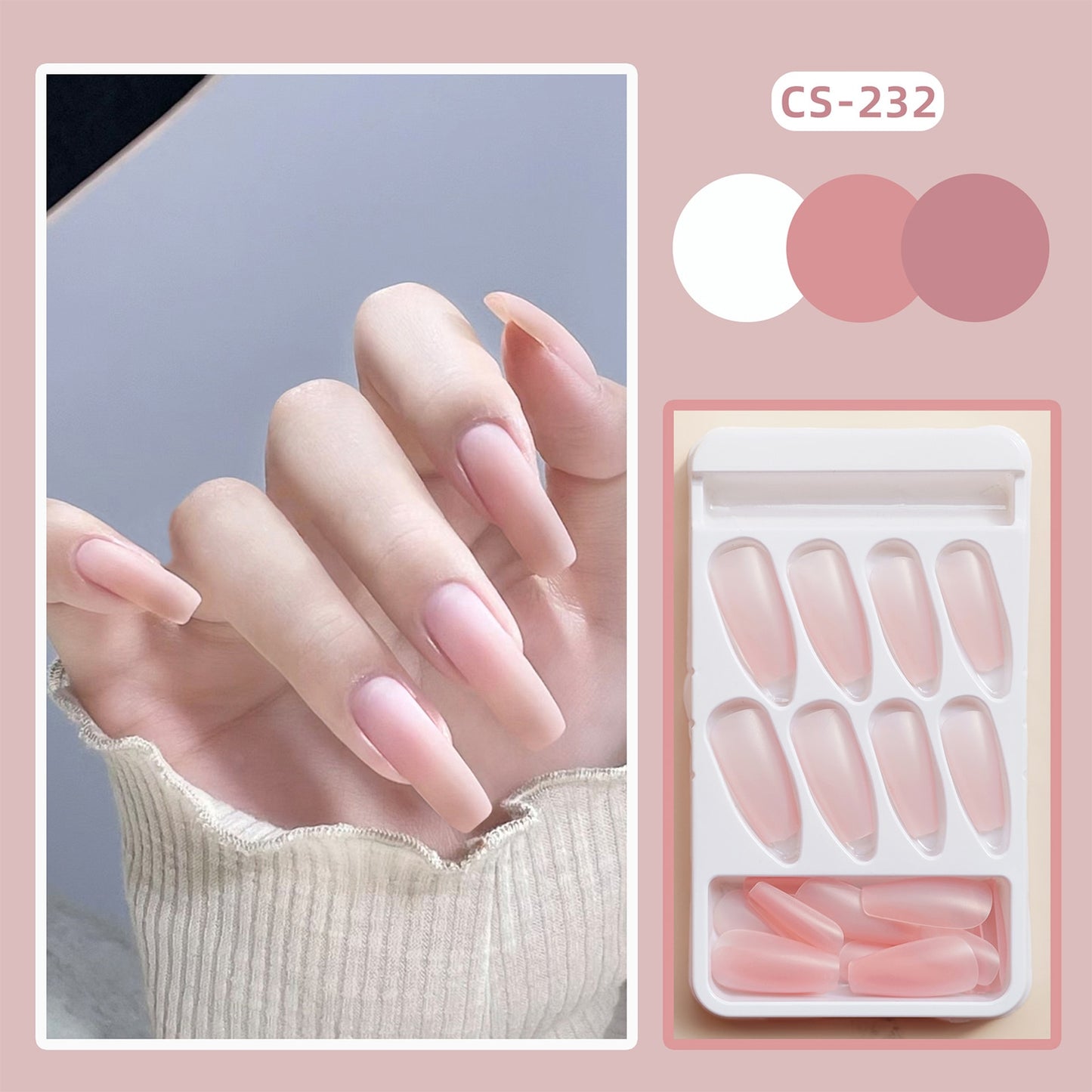 24PCS Long Coffin False Nail Light Pink Ballet Girl Press on Nails Manicure Fingernail Sticker Wearable Fake Nails for Woman