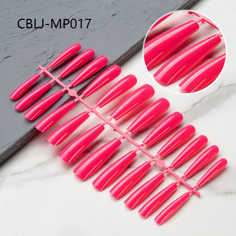 24pcs Super Long French False Nails Full Cover Coffin Ballerina Nail Tips Removable Gradient Pure Color Design Press on Nails