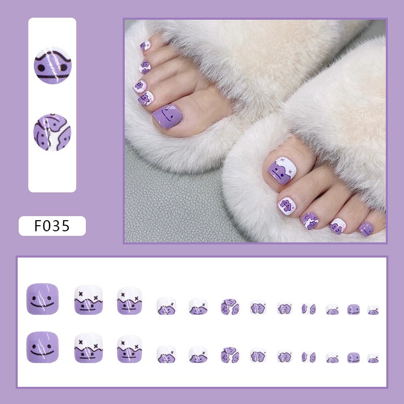 24pcs detachable fake toe nails Shiny fragment Jade foot nail stickers full cover white toe nail tips short press on toe nails