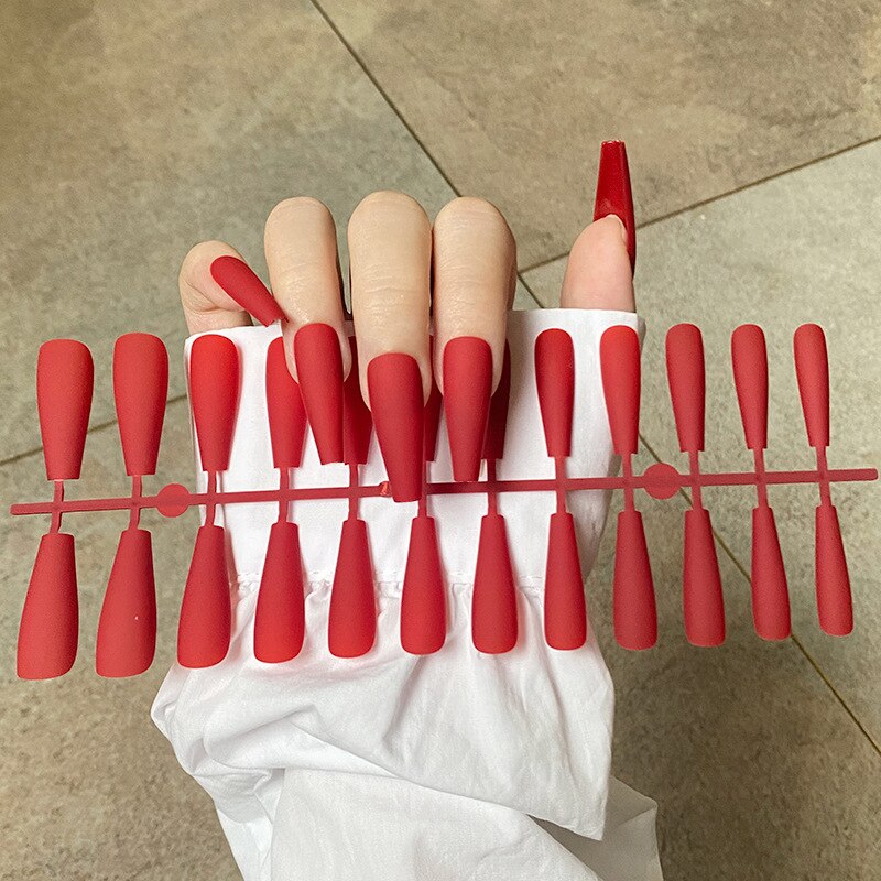 24Pcs/Sheet Matte Fake Nails Full Cover Ballet Fake Nail Elegant Solid Color Long Coffin False Nails Art Artificial Fingernails