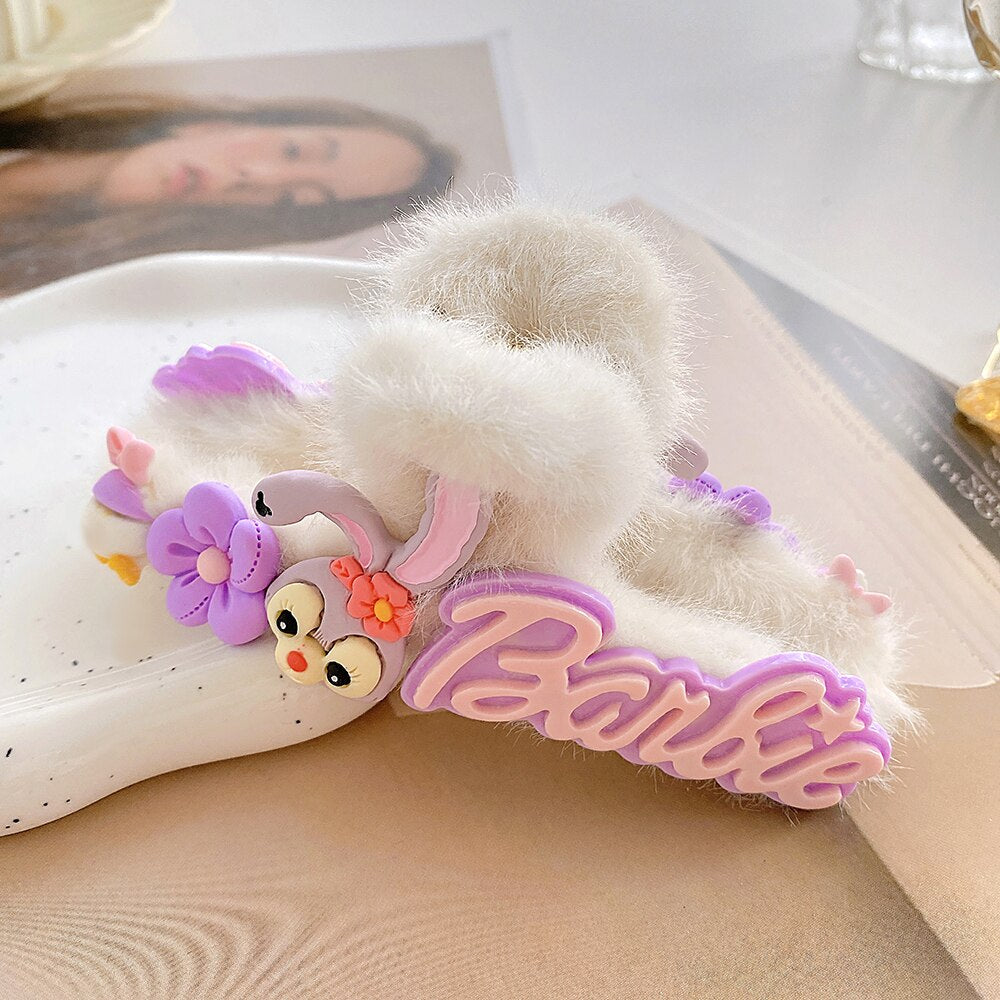 Cute Plush Heart Cartoon Bow Hair Claws For Women Girls Shark Hair Clips Hair Accesseries