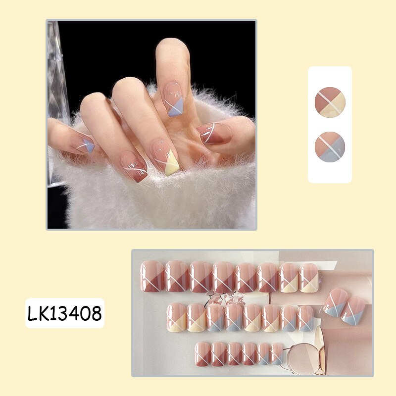 24pc Wearable Gradient fake Nails Nude pink natural Artificial Nails with glue coffin short ballet acrylic press on nails