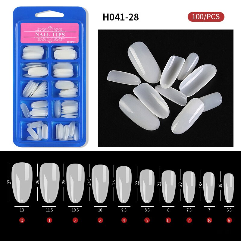 100pcs/box Clear Transparent Seamless Fake Nails Full Coverage False Nails Tips Short T-shaped Water Drop Full Sticker For Nails