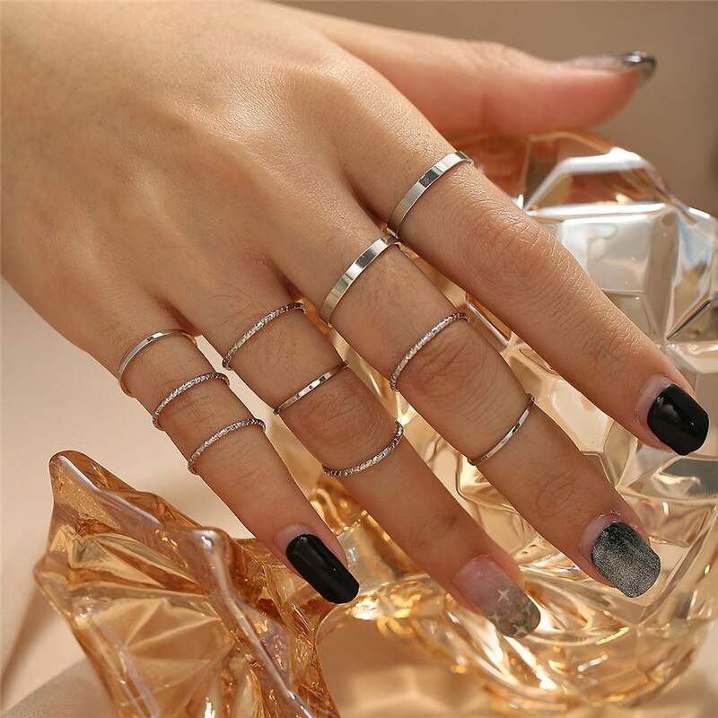 6pcs/set Luxury Green Rhinestone Rings for Women Vintage Crystal Snake Adjustable Metal Ring Set Jewelry