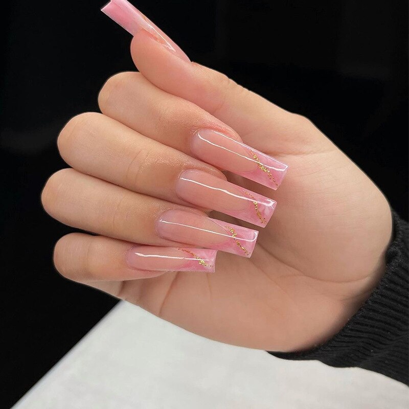 24pcs removeable gradient pink ballerina press on nails full cover artificial fake nail tips natural false nails tips with glue