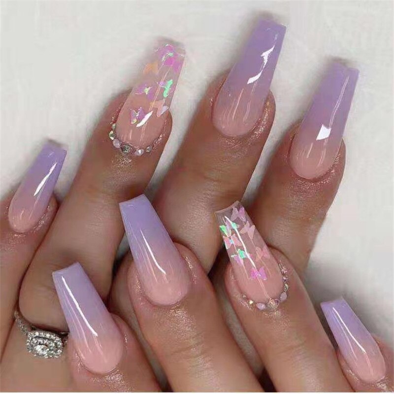 24Pcs/Box Sweet Long Round/Square Head False Nail Art Full Cover Detachable Artificial Y2k Fake Nails Ballerina Press on Nails