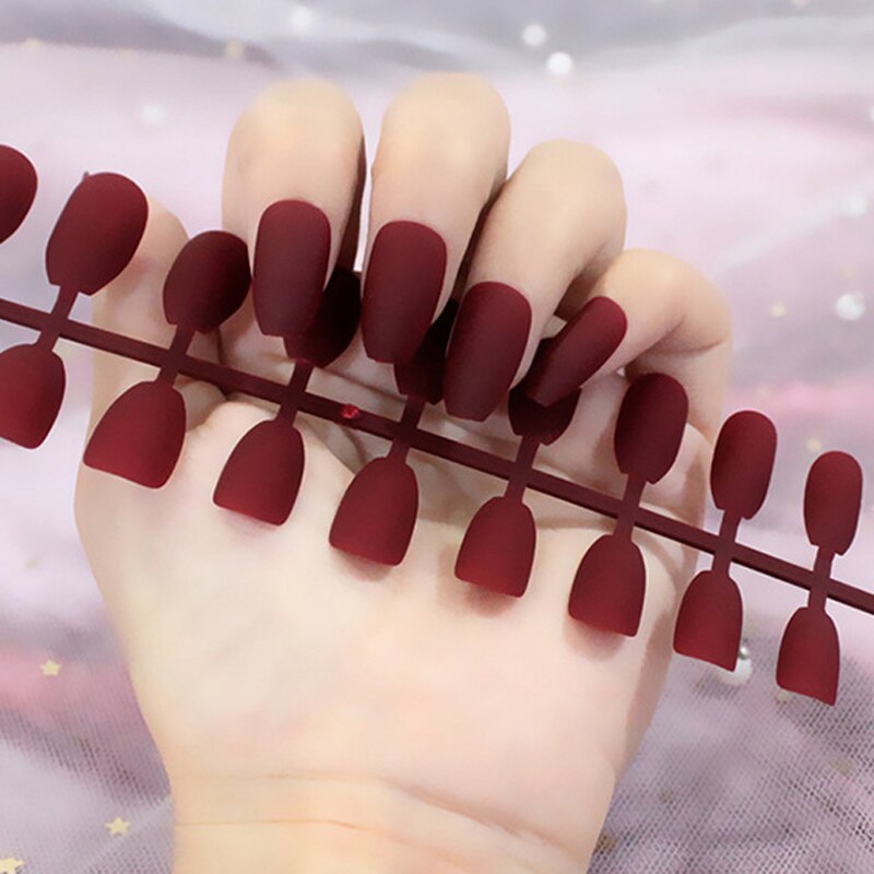 24Pcs/Sheet Matte Fake Nails Full Cover Ballet Fake Nail Elegant Solid Color Long Coffin False Nails Art Artificial Fingernails