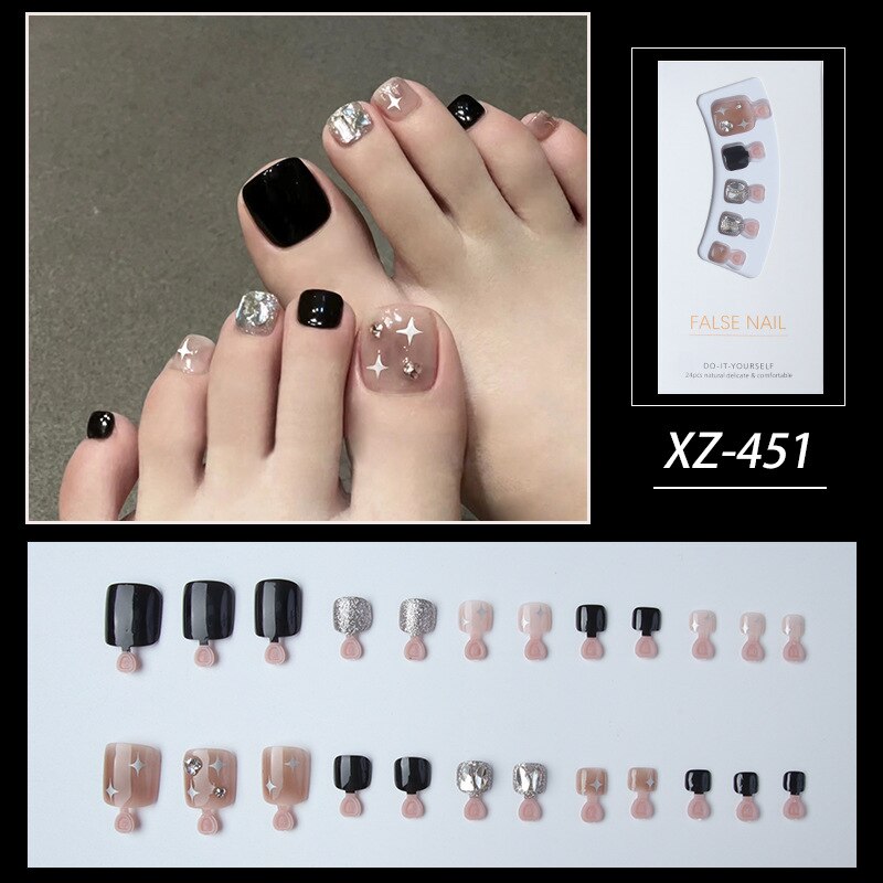 Gold Full Diamond Feet Nails Press On Fake Glitter Toe Nail Stickers Full Cover Toe Nail Tips False Foot Nails