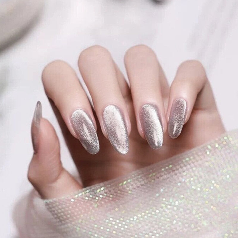 Cat Eye Press On Nails Shiny Rainbow Fake Nail Sweet Style Full Finished Nail Piece Shiny Rainbow Fake Nail Wearable for Girl