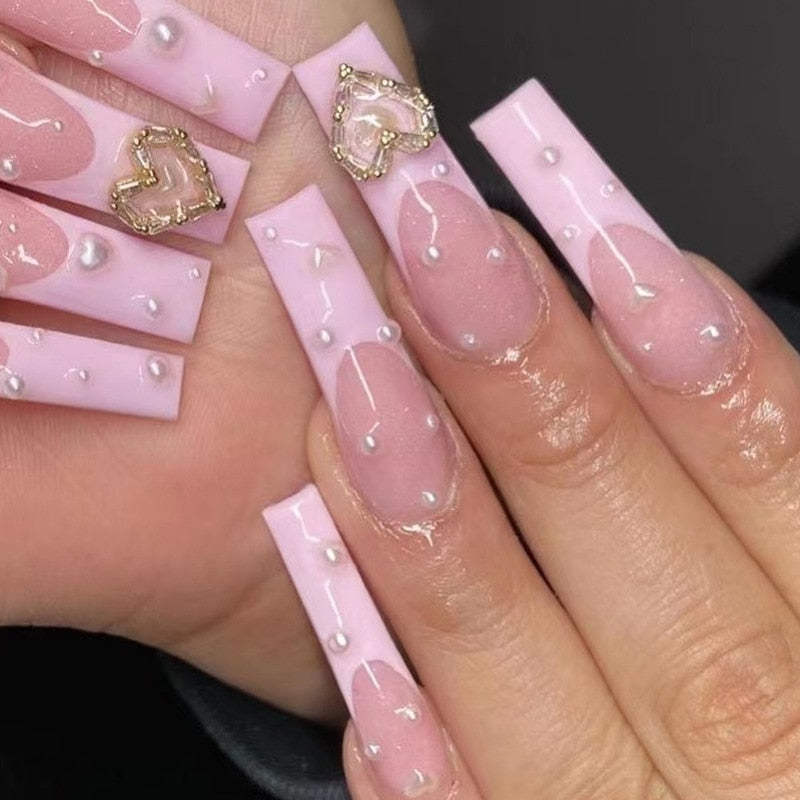 Fake Nails Heart Pattern Full Cover Fake Nails DIY Glue Press On Nails