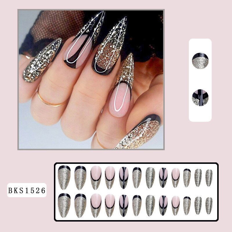 24pcs Long Stiletto False Nails Flower Tree Wearable French Fake Nails Press On Nails Leopard print Design Manicure Tips