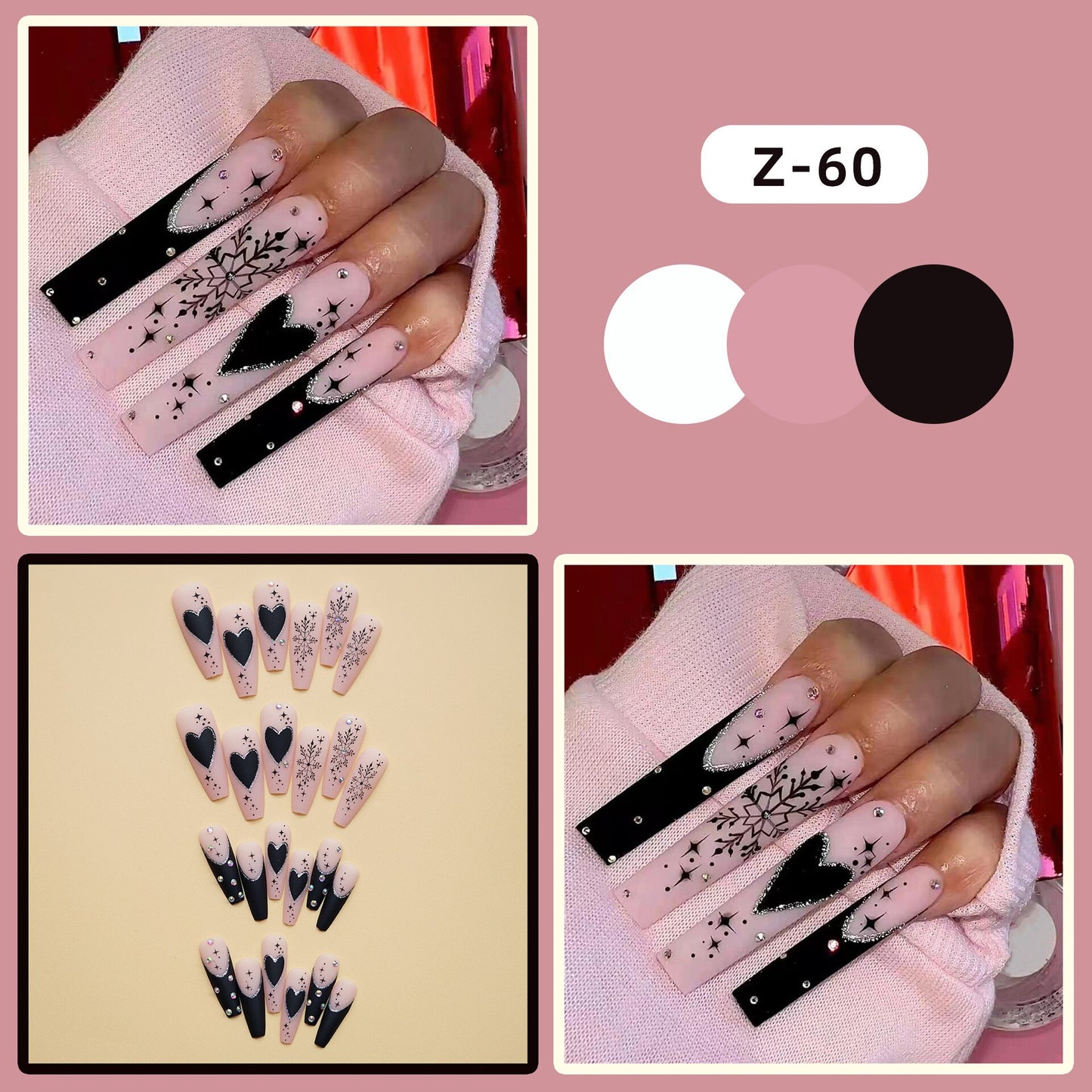 24pcs/box fake nails with Glue Detachable Long Ballerina False Nails With Design Wearable Fake Nails Full Cover