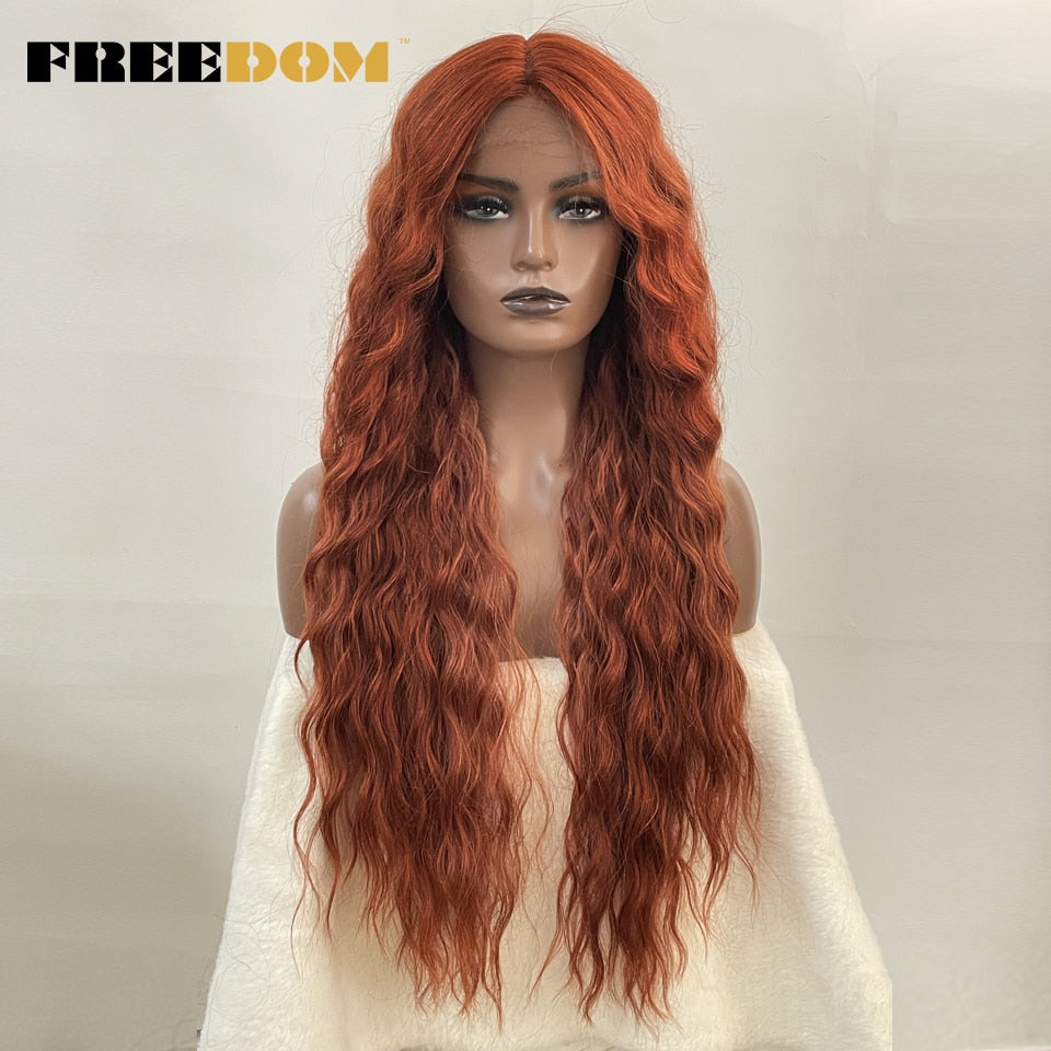 Synthetic Lace Wig Long Deep Wavy Ombre Blonde Ginger Lace Wigs For Black Women Heat Resistant Cosplay Wigs