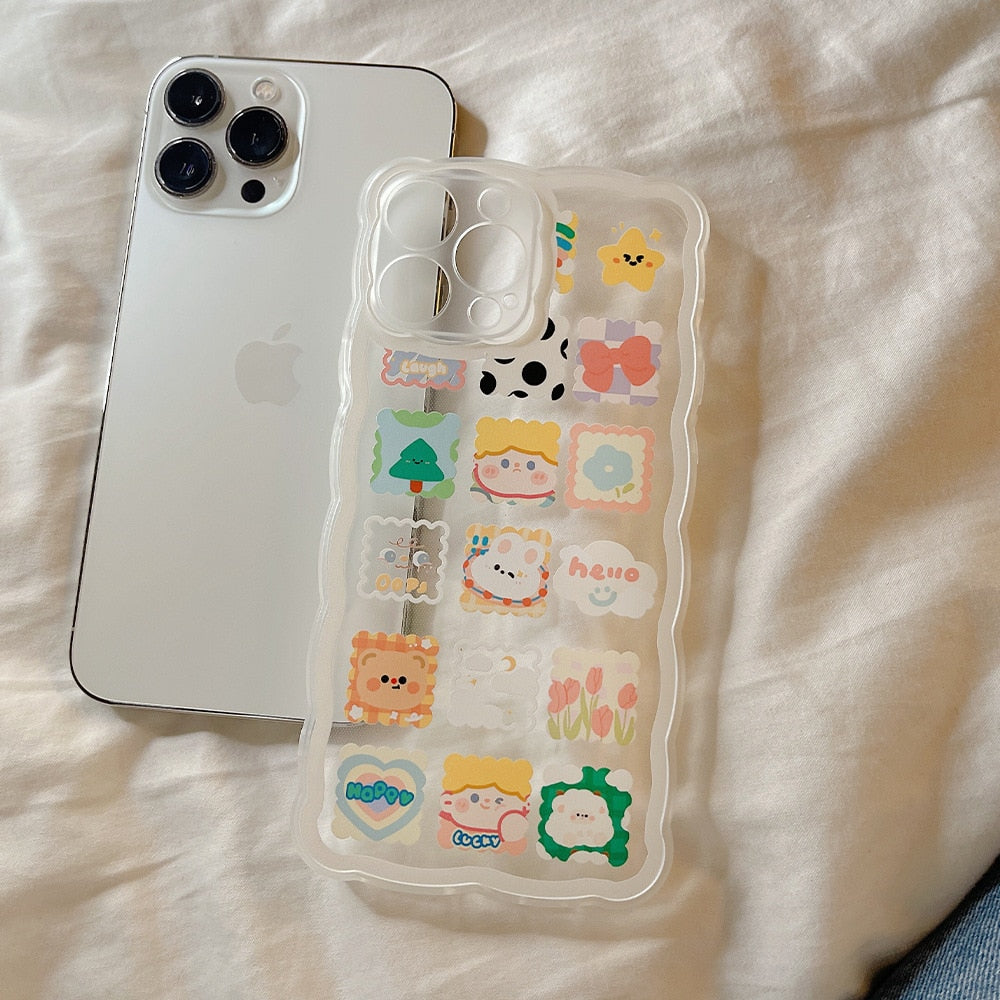 Kawaii girls original sweet Cartoon wave transparent Phone Case For iPhone 13 12 11 Pro Max Xr Xs Max X 7 8 Plus case Cute cover