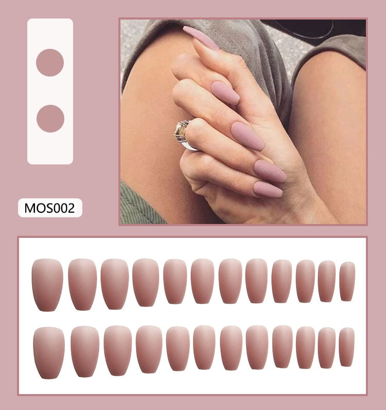 24pcs ballet Matte Solid Color False Nails Removable Artificial Nails with Natural Fit full cover white nail tips nails press on