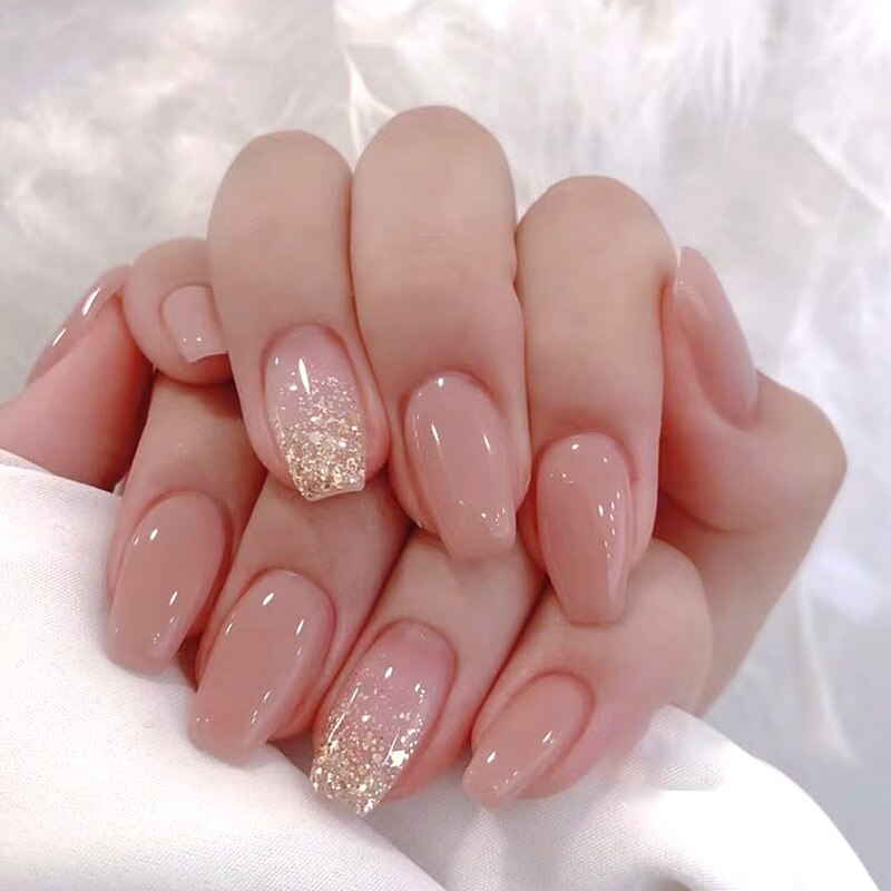 24pcs wearable french gradient pink white press on nails coffin ballet simple classic french artificial fake nails with glue