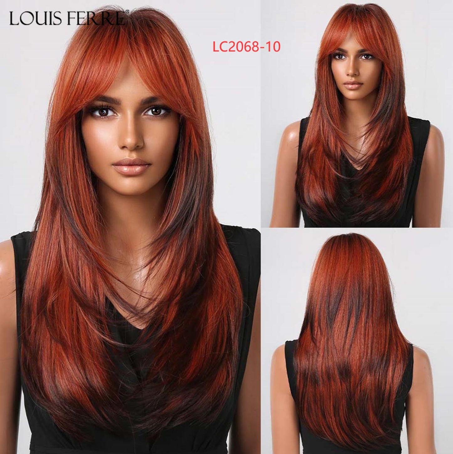 Black Pink Ombre Synthetic Wigs for Cosplay Long Straight Layered Wigs with Bangs for Women Heat Resistant Fake Hair