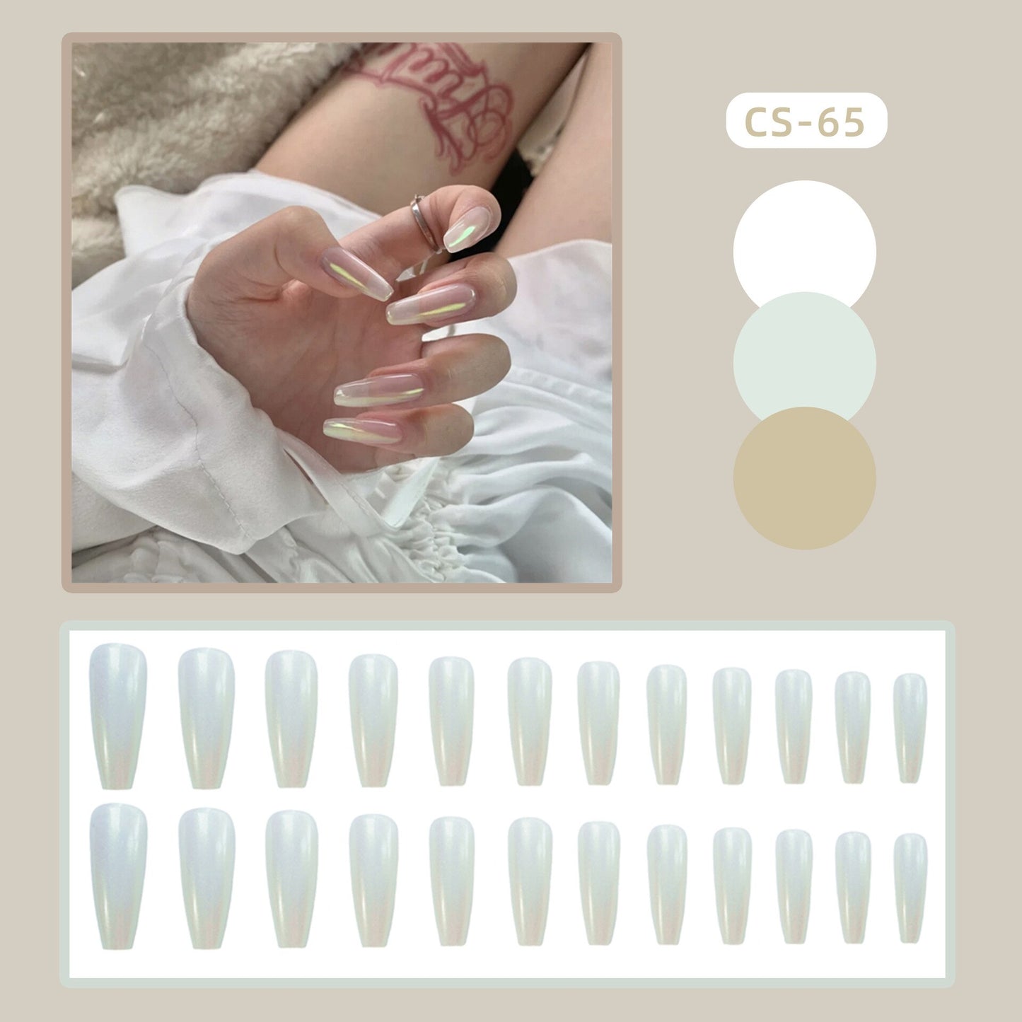 24PCS Khaki Nude Press On False Nails Tips Long Ballerina Pure Color Acrylic Fake Nails Coffin Full Cover Nail With Glue Designs