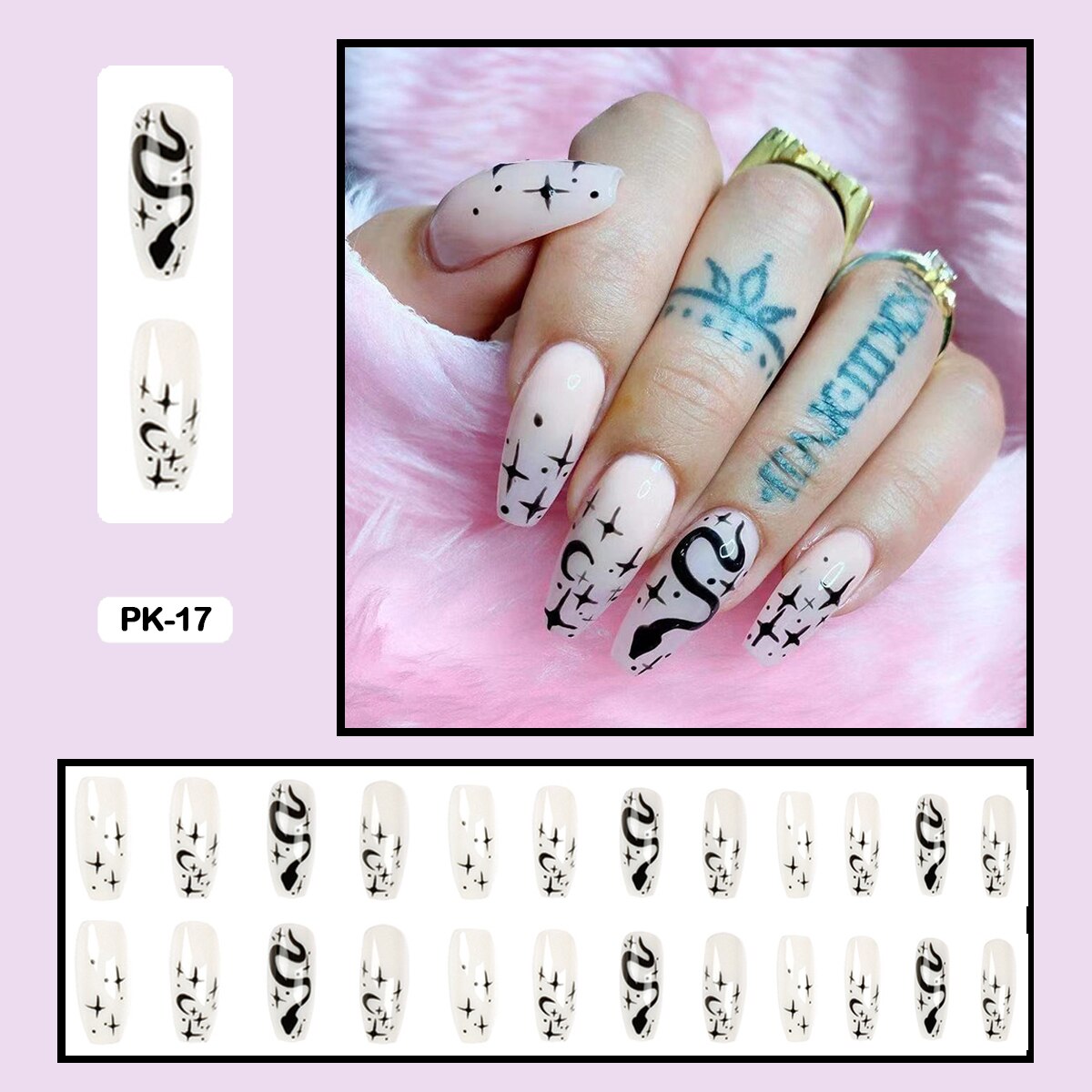 24PCS Dark Punk False Nails with Glue Gradient Long Detachable Fire Stick on Nails Skull Flame  Art DIY Fashion Manicure Tool