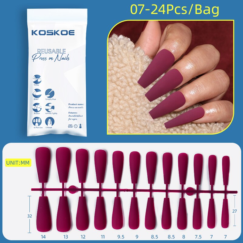 Matte False Nail Tips Solid Color Matte Super Long Coffin False Nail Ballet Press on Nails Tips