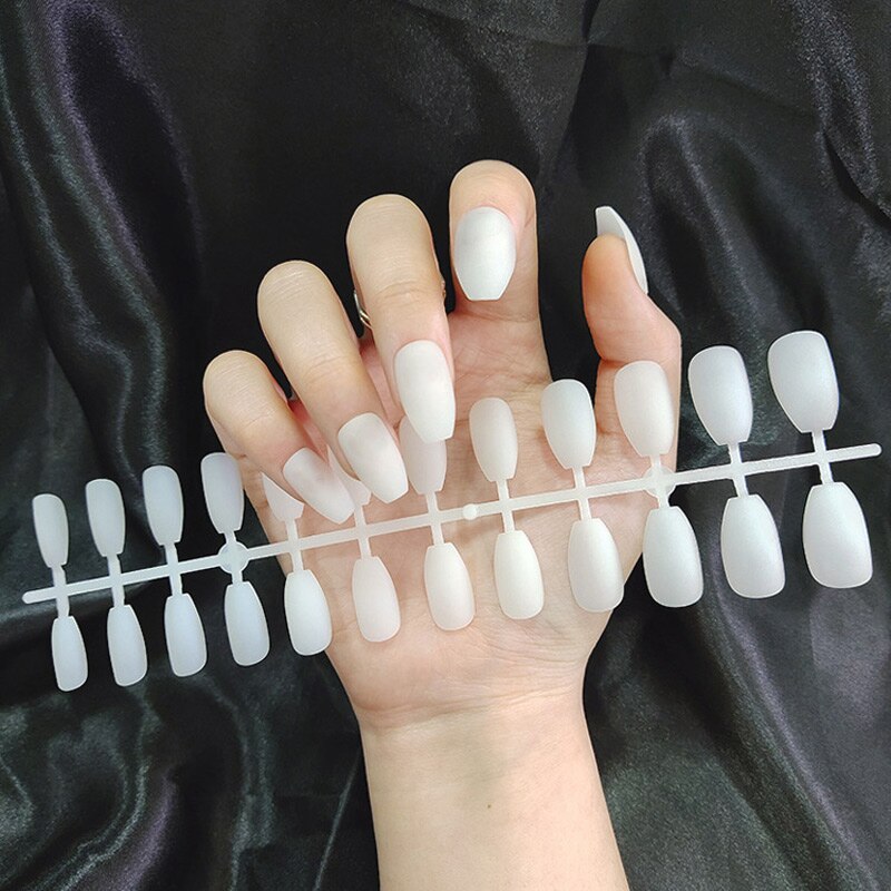 24Pcs/Sheet Matte Fake Nails Full Cover Ballet Fake Nail Elegant Solid Color Long Coffin False Nails Art Artificial Fingernails