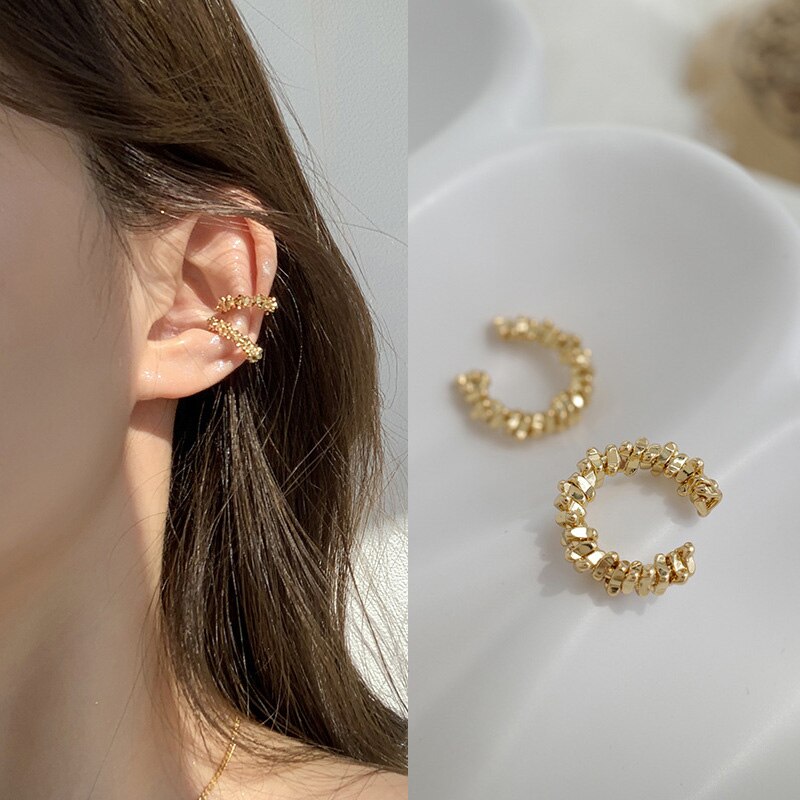 Gold Color Three Layers Ear Cuff for Women Earings CZ Zircon Fake Piercing Claw Clip on Earrings Jewelry