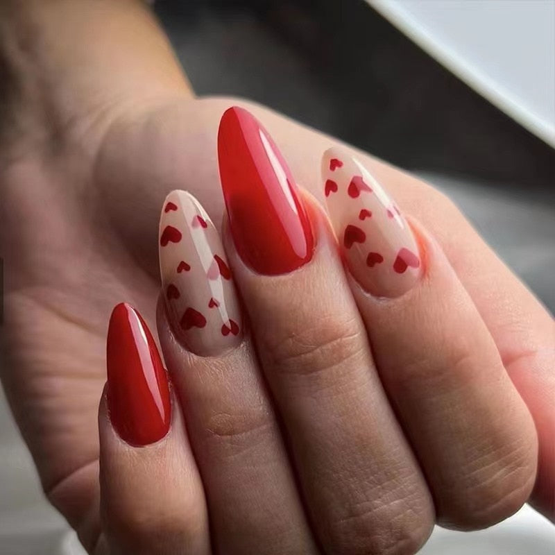 Fake Nails Heart Pattern Full Cover Fake Nails DIY Glue Press On Nails