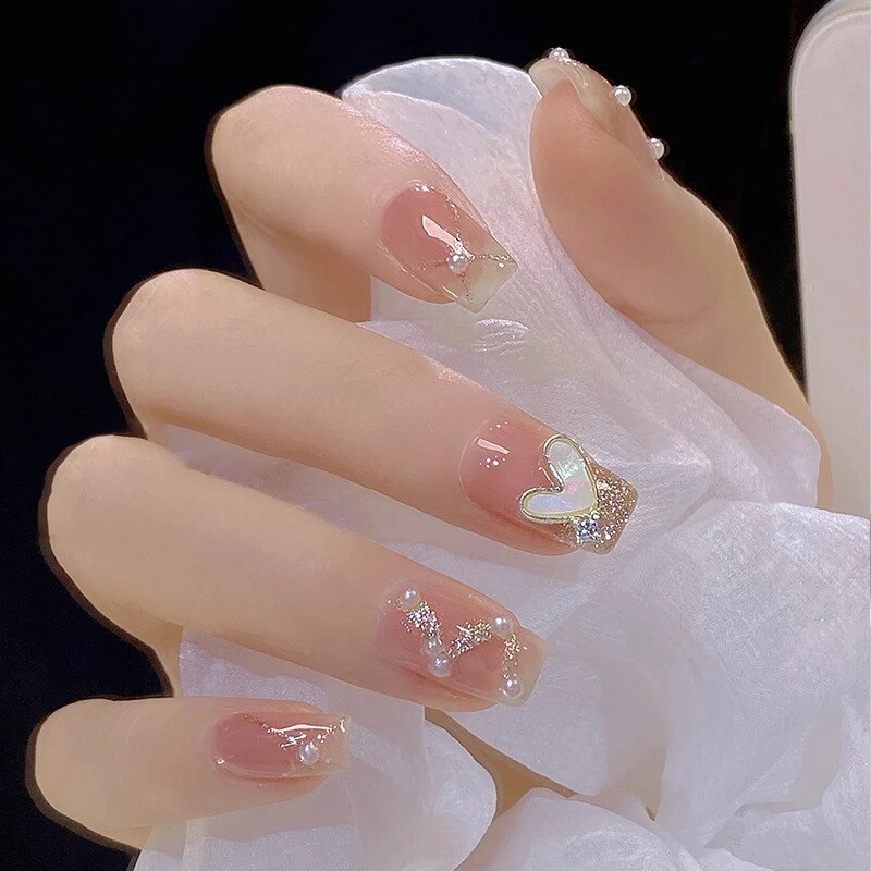 24pcs Wearable Pink Press On Fake Nails Tips With Glue false nails design Butterfly Lovely Girl false nails With Wearing Tools