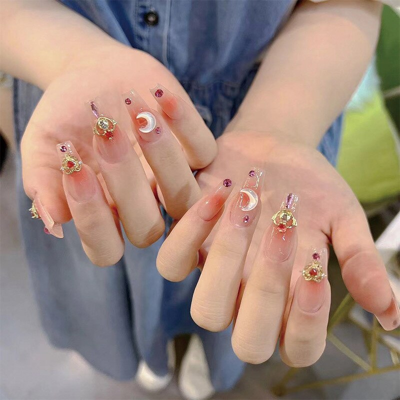 24pcs Wearable Pink Press On Fake Nails Tips With Glue false nails design Butterfly Lovely Girl false nails With Wearing Tools