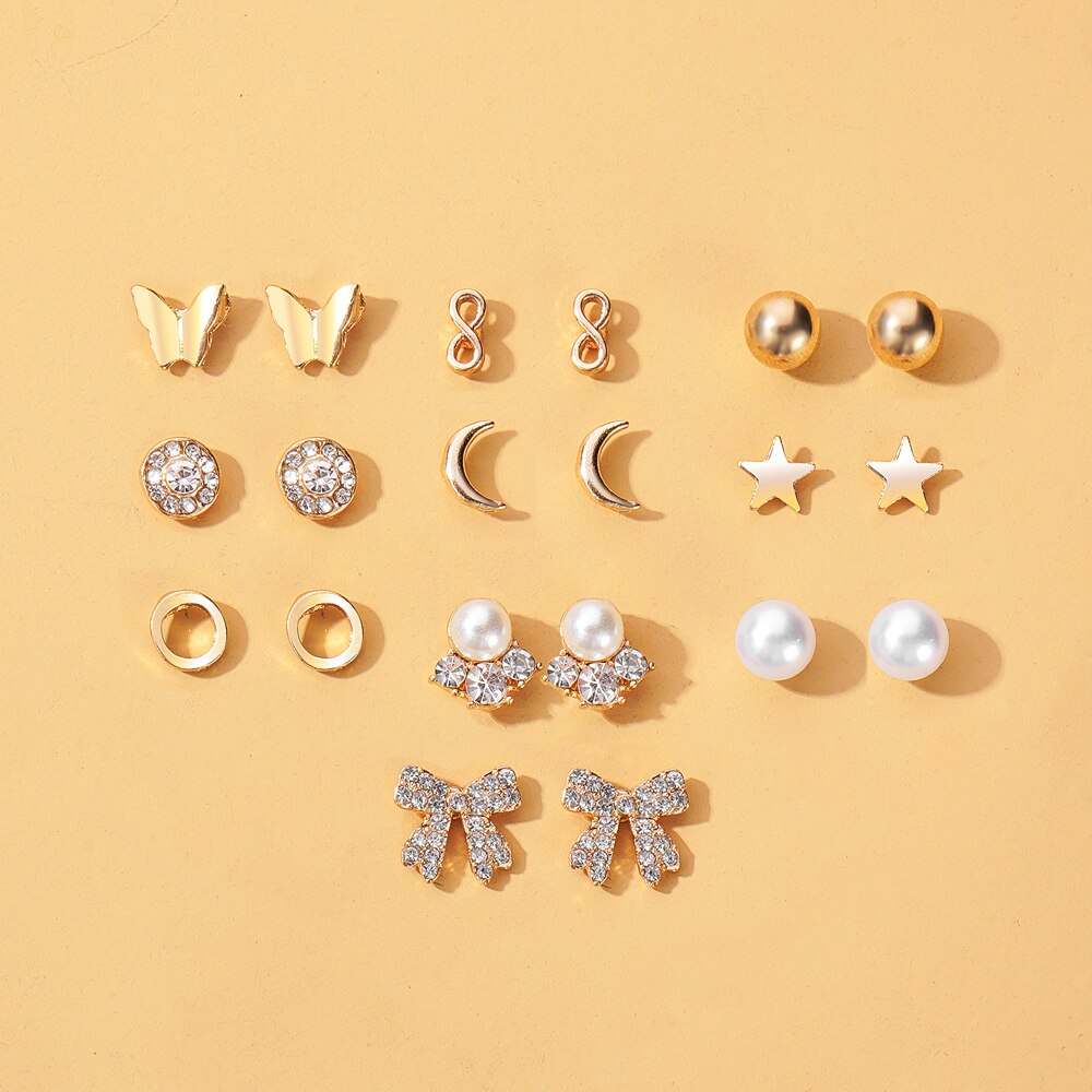 Earrings Set Pearl Earrings For Women Bohemian Geometric Crystal Heart Stud Earrings